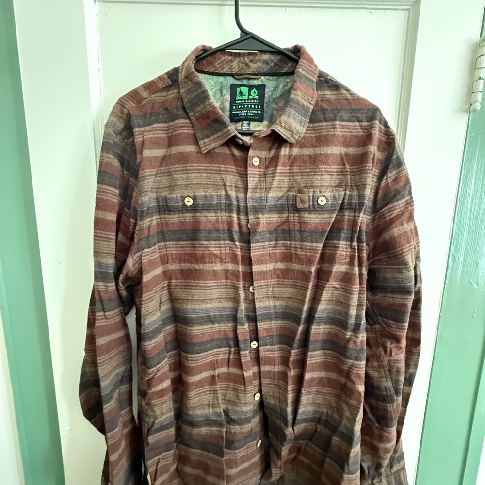 Hippytree - Earthy Tones Striped Button Down Flannel Shirt